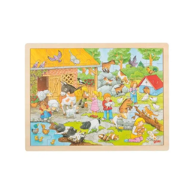 Puzzle lemn, copii 3 ani+, model gradina zoo animale, 24 piese, goki - joc de indemanare