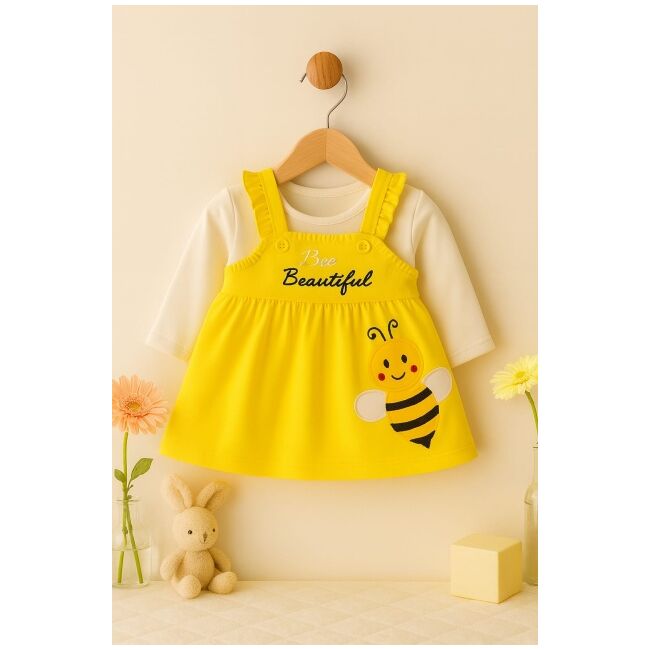 Rochita bebelusi bee beautiful – rochie galbena cu albina trmd123