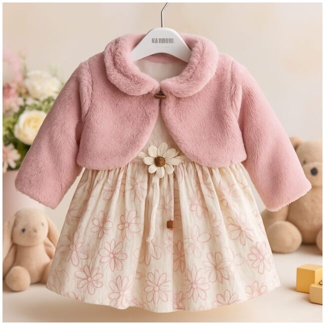 Rochita fetita cu bolero roz pufoas – elegant si confortabil trmd0808