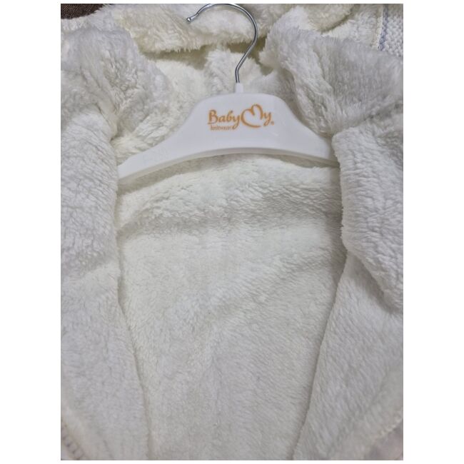 Salopeta tricotata groasa cu gluga pentru bebelusi – model crem, iarna trmd4108