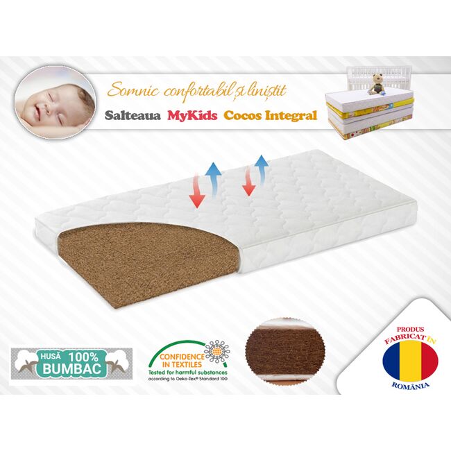 Saltea MyKids Fibra De Cocos Integral 120x60x10 Husa Bumbac Matlasat MYK00008257