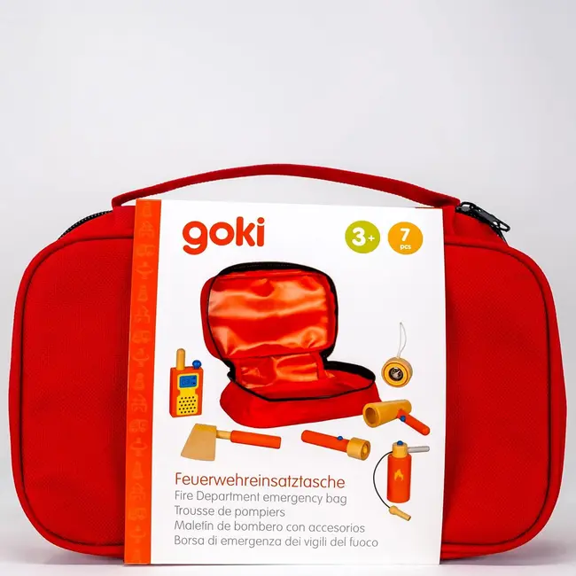 Set de joaca pompieri, geanta de urgenta cu accesorii de lemn, goki - joc de rol