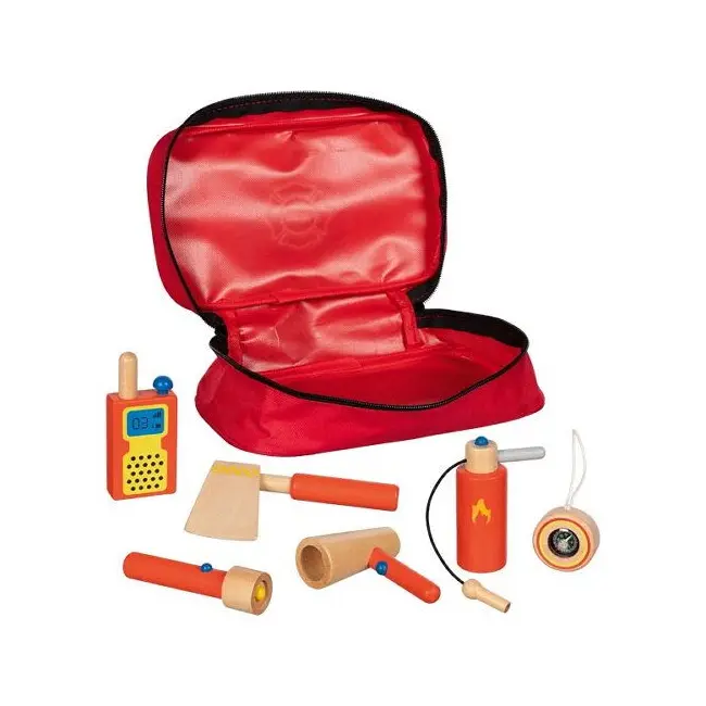 Set de joaca pompieri, geanta de urgenta cu accesorii de lemn, goki - joc de rol