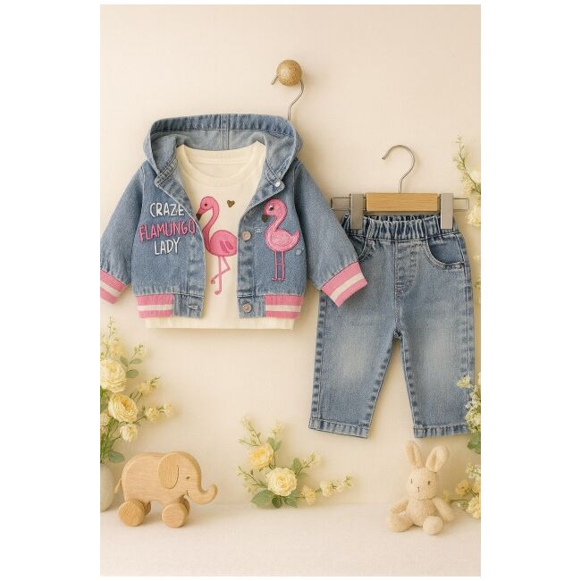 Set fetita denim flamingo – 3 piese confort & stil trmd3033