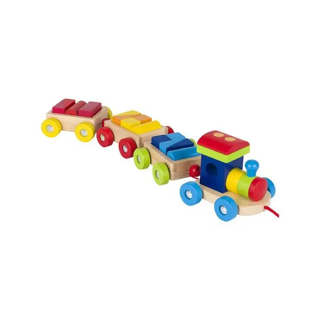 Trenulet jucarie, de lemn, cu accesorii tip cuburi, 18 piese, 2 ani+, goki
