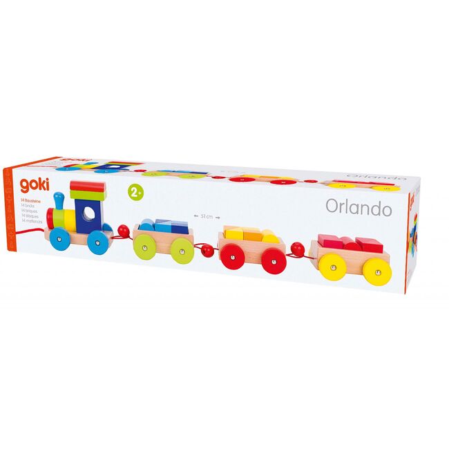 Trenulet jucarie, de lemn, cu accesorii tip cuburi, 18 piese, 2 ani+, goki
