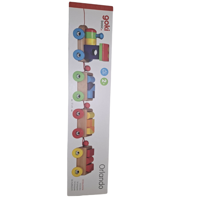 Trenulet jucarie, de lemn, cu accesorii tip cuburi, 18 piese, 2 ani+, goki