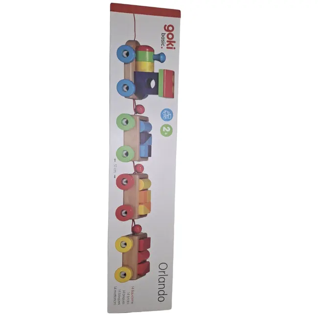Trenulet jucarie, de lemn, cu accesorii tip cuburi, 18 piese, 2 ani+, goki