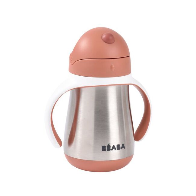 Cana cu pai din inox Beaba 250 ml Terracotta