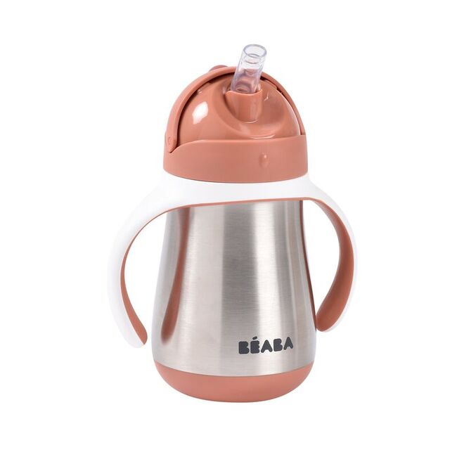 Cana cu pai din inox Beaba 250 ml Terracotta