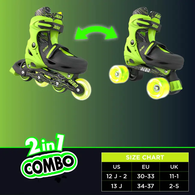 Role 2 in 1 Neon Combo Skates marime 34-37 Green