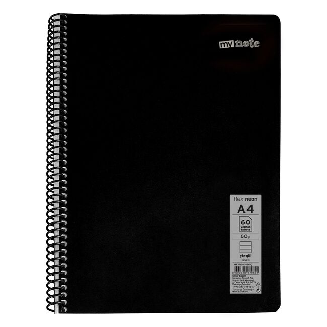 Caiet cu spira Mynote, format A4, 60 file offset 60 g/mp, liniatura dictando, coperta PP neon, mix de 8 culori BPTCCI0001658