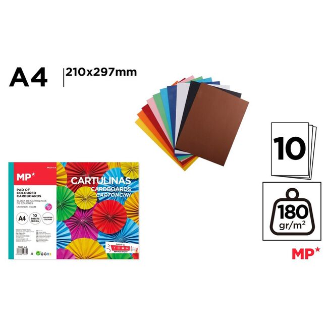 Carton color A4 Main Paper, 180g/mp, 10 file, diverse culori BPTCMR126751