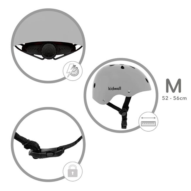 Casca De Protectie Pentru Copii, Sistem De Reglare, M, 52-56 Cm, 3 Ani+, Grey Mat, Kidwell Pjbkaskori07a2