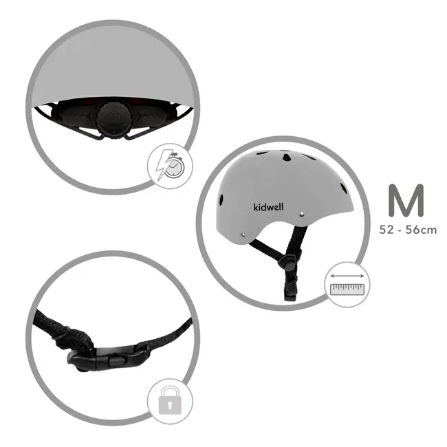 Casca De Protectie Pentru Copii, Sistem De Reglare, M, 52-56 Cm, 3 Ani+, Grey Mat, Kidwell Pjbkaskori07a2
