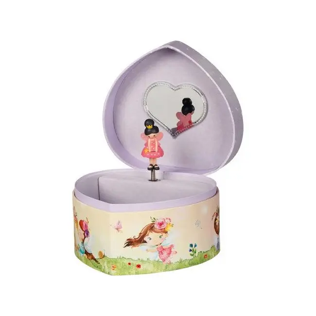 Cutie muzicala inimioara, cu zana, 14.5 x 13.5 x 8.5 cm, de lemn, goki