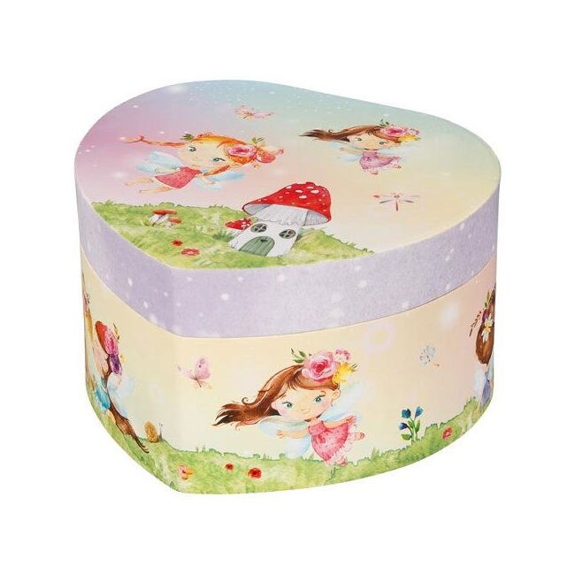 Cutie muzicala inimioara, cu zana, 14.5 x 13.5 x 8.5 cm, de lemn, goki