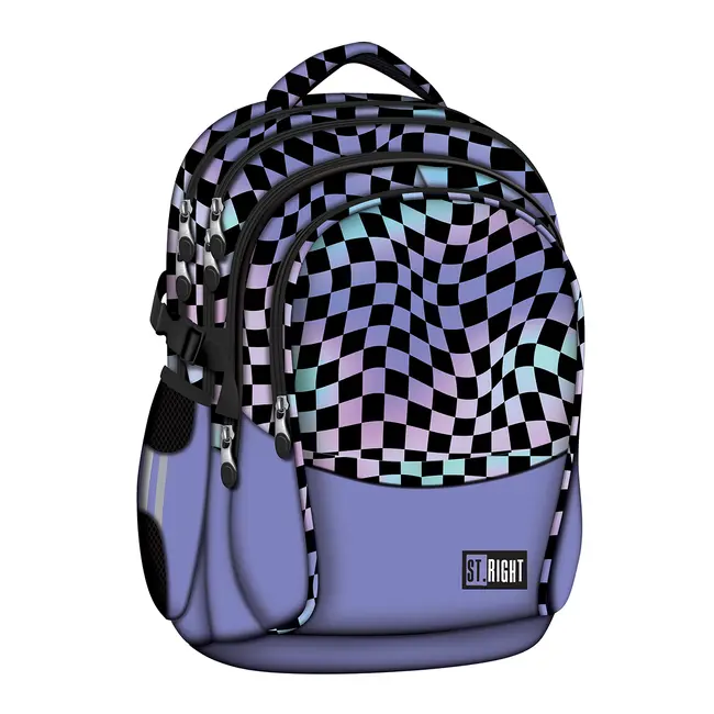 Ghiozdan scolar Majewski ST Right, BP01, Wavy Chessboard, 4 compartimente, 43 x 32 x 21 cm BPTCMJ666001