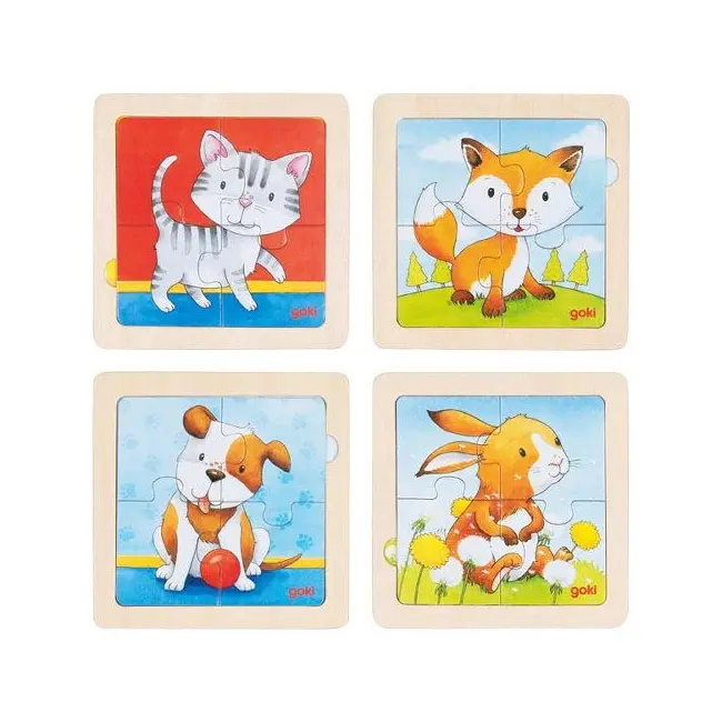Puzzle educativ lemn 2 in 1 copii 1 an+ set 4 buc animalute   carboysafety