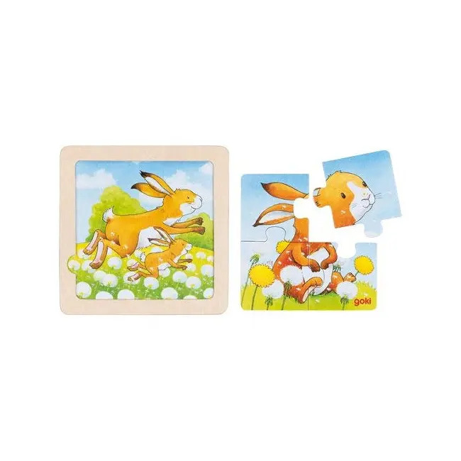 Puzzle educativ lemn 2 in 1 copii 1 an+ set 4 buc animalute   carboysafety