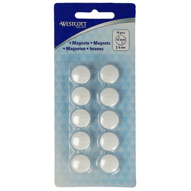 Set 10 magneti Westcott, d15 mm, alb, sustin 3/4 coli, 80g BPTCWS108000