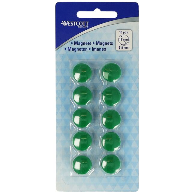 Set 10 magneti Westcott, d15 mm, verde, sustin 3/4 coli, 80g BPTCWS108050