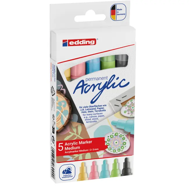 Set markere acrilice Edding 5100, varf 2-3 mm, culori pastel, 5 bucati/set BPTCED510059