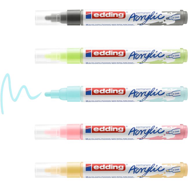 Set markere acrilice Edding 5100, varf 2-3 mm, culori pastel, 5 bucati/set BPTCED510059
