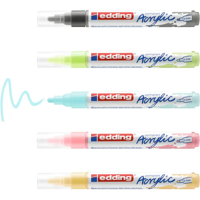 Set markere acrilice Edding 5100, varf 2-3 mm, culori pastel, 5 bucati/set BPTCED510059