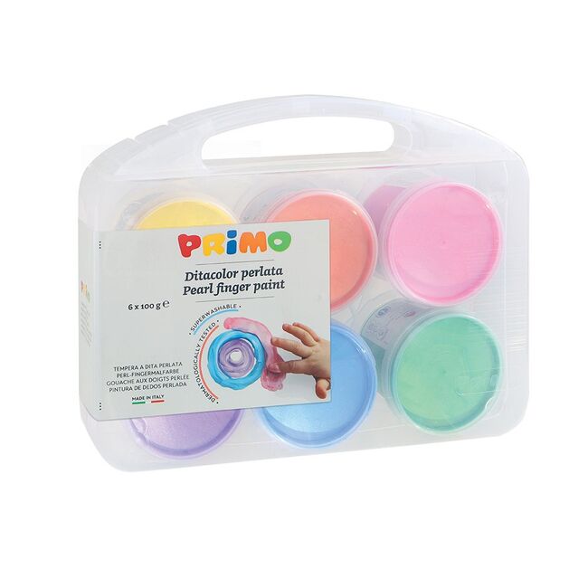 Tempera perlata Morocolor Primo, pentru pictat cu degetele, 6 culori, 100 ml/culoare BPTCMC002298