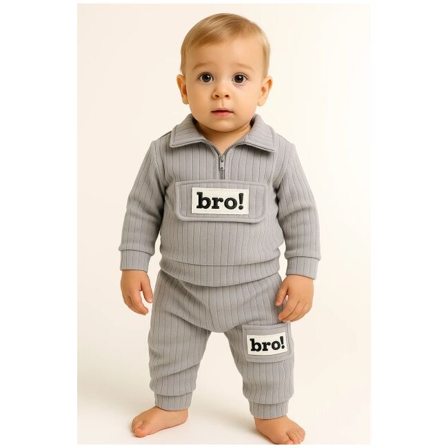 Costum din bumbac 100% pentru bebeluși - bro grey bbl73
