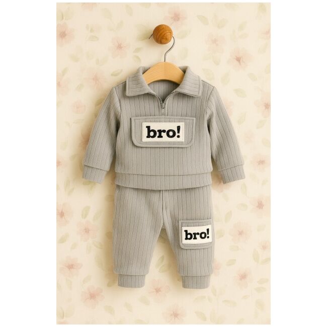 Costum din bumbac 100% pentru bebeluși - bro grey bbl73