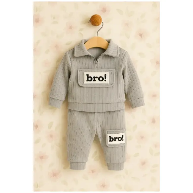Costum din bumbac 100% pentru bebeluși - bro grey bbl73