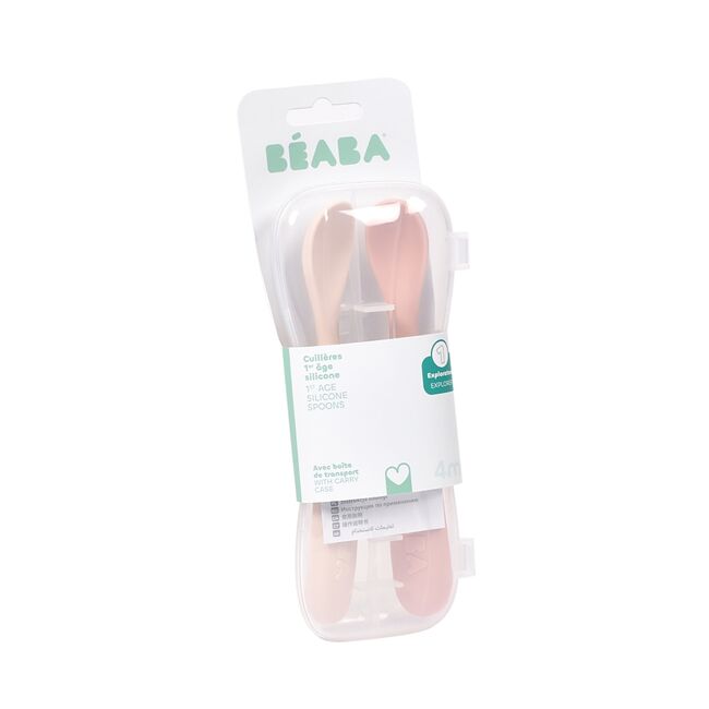 Set 2 lingurite silicon +4 luni Beaba Cotton