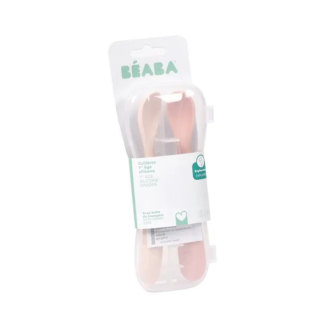 Set 2 lingurite silicon +4 luni Beaba Cotton