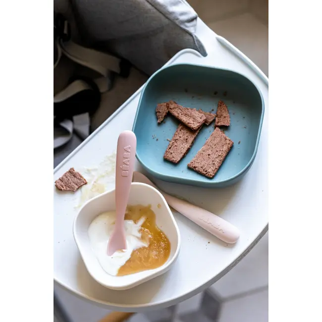 Set 2 lingurite silicon +4 luni Beaba Cotton