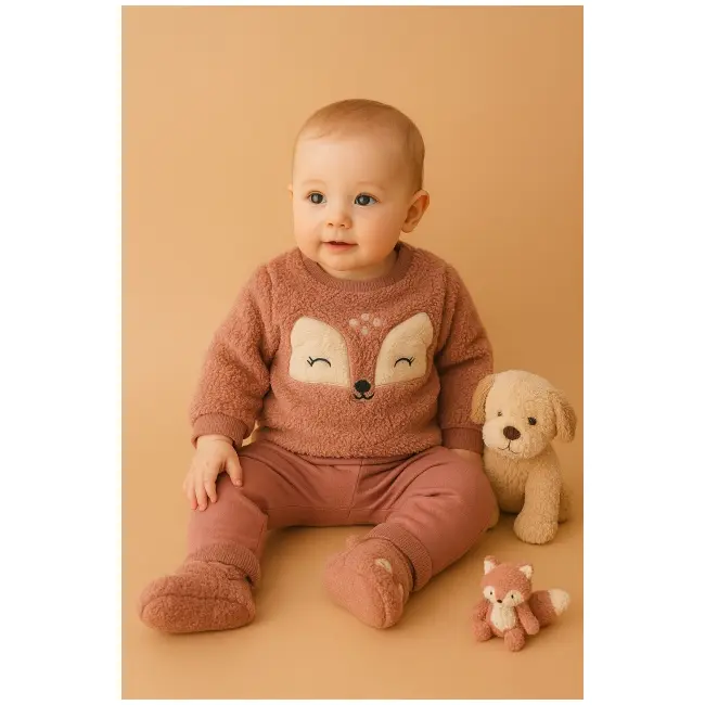 Set fetita 3 piese welsoft – bluzita, pantaloni si ghetute – material pufos bbl81