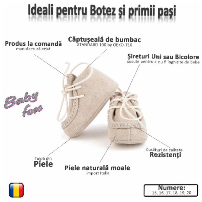 Botosei Mocasini (Marime: 18, Culoare nappa: Ivory)