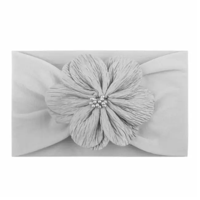 Bentita lata gri pentru bebeluse cu floare aplicata mbx-19025-2-r12