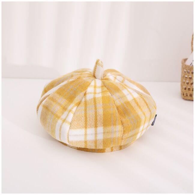 Bereta in carouri galbene pentru fetite 1 mdht2023-59-ca1