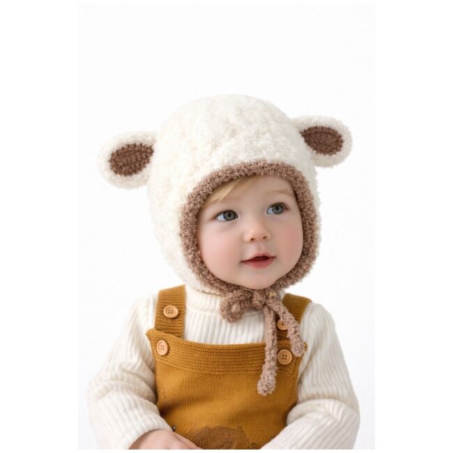 Caciulita alba pentru bebelusi cu urechiuse - happy mdht2023-21-1-ca5