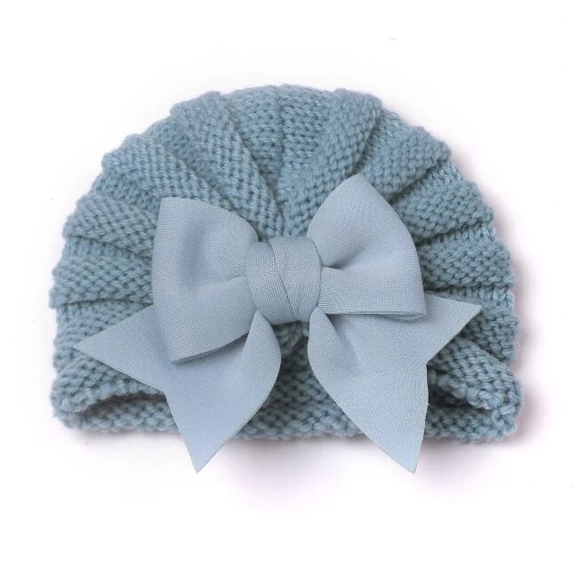 Caciulita bleu crosetata tip turban cu fundita aplicata in fata lix-22099-2-sa1