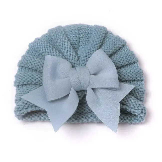 Caciulita bleu crosetata tip turban cu fundita aplicata in fata lix-22099-2-sa1