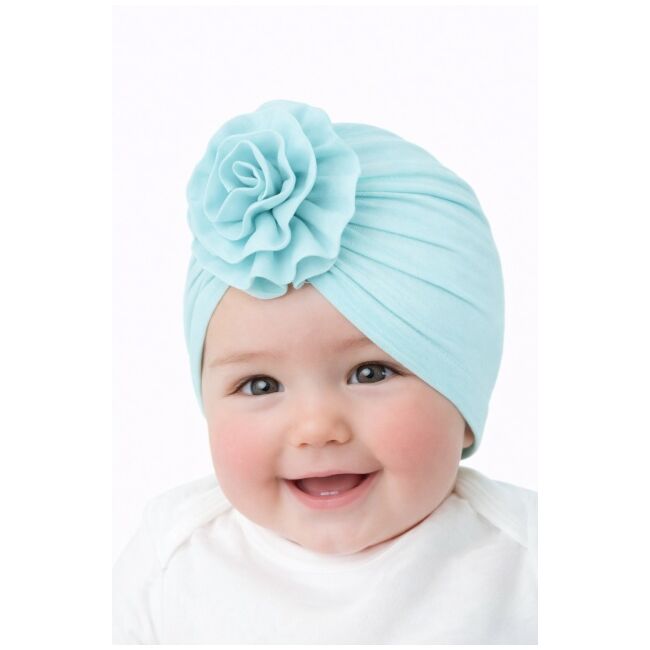 Caciulita bleu tip turban cu floare aplicata in fata mbmz070-1-ct11