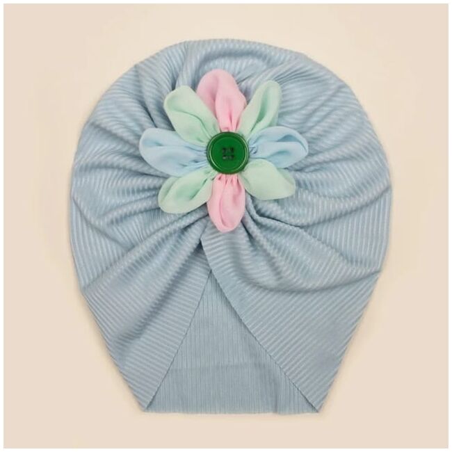 Caciulita bleu tip turban cu floricica multicolora md23107-1-ct7