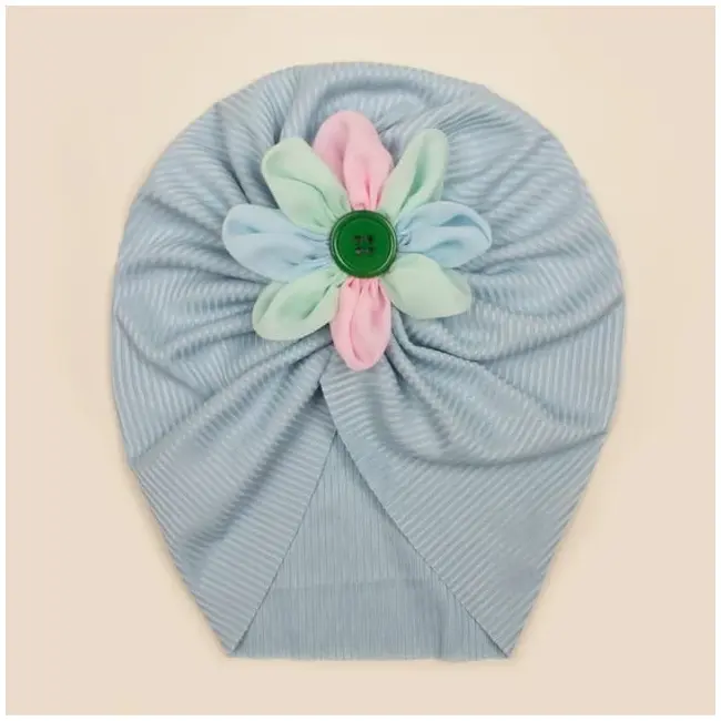 Caciulita bleu tip turban cu floricica multicolora md23107-1-ct7