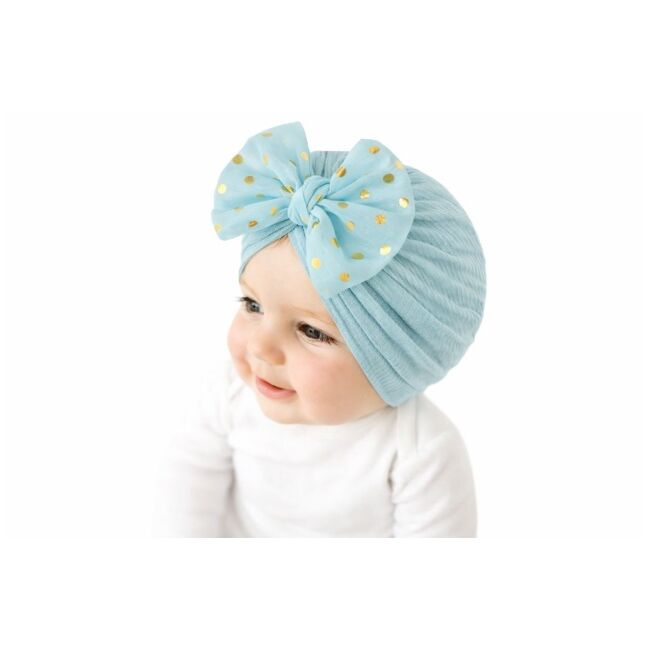 Caciulita bleu tip turban cu fundita din tulle aplicata mbx-21005-2-cd