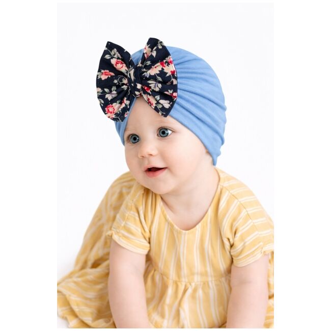 Caciulita bleu tip turban cu fundita inflorata mdx-21029-2-ct11