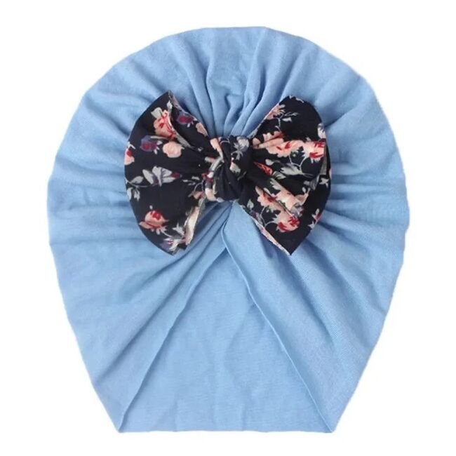 Caciulita bleu tip turban cu fundita inflorata mdx-21029-2-ct11