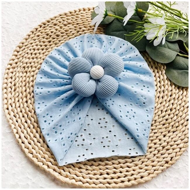 Caciulita bleu tip turban cu model ajurat si floare aplicata mdj0034-2-cd